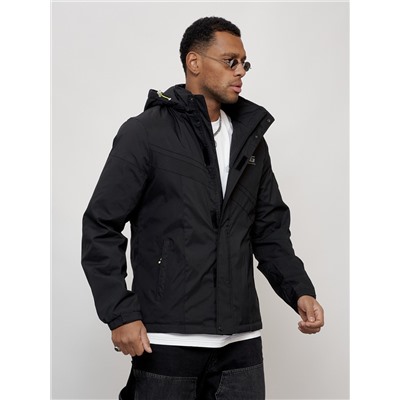 Куртка спортивная мужская весенняя с капюшоном черного цвета 88027Ch