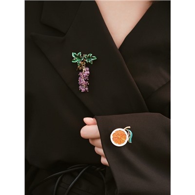 Брошь «Аметист» виноград, подвижные бусины, зелёно-фиолетовая в золоте