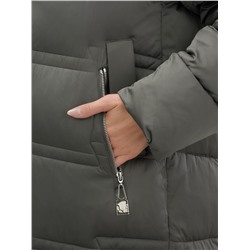 Пальто зимнее утепленное с капюшоном женское темно-зеленого цвета 7779TZ