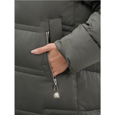 Пальто зимнее утепленное с капюшоном женское темно-зеленого цвета 7779TZ