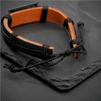 Браслет кожаный «Лезвие», чёрно-коричневый с чернёным серебром, d=7 см