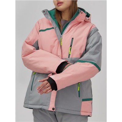 Горнолыжная куртка женская зимняя персикового цвета 7092P