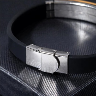 Браслет мужской «Стиль» прямоугольник резной, цвет чёрный с серебряно-золотым, 22 см