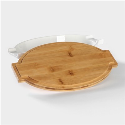 Форма для запекания BellaTenero, 1.2 л, 28.4×16.3×6.2 см, с бамбуковой крышкой, керамика, белая