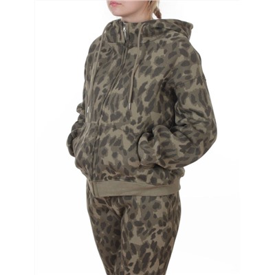 869-3 GREEN/LEOPARD Костюм спортивный зимний женский (95% хлопок, 5% полиэстер)