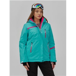 Горнолыжная куртка женская зимняя бирюзового цвета 7091Br