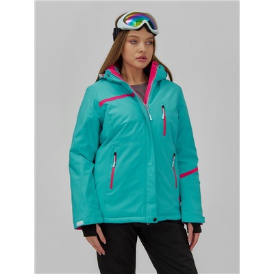 Горнолыжная куртка женская зимняя бирюзового цвета 7091Br