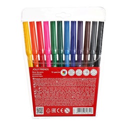 Фломастеры 12 цветов, ErichKrause Jolly Friends Super Washable, вентилируемый колпачок, МИКС