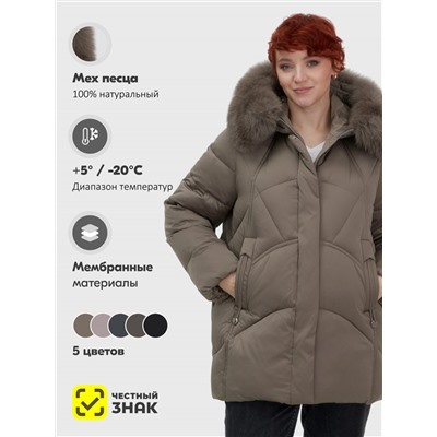 Куртка зимняя женская с мехом и капюшоном тренд коричневого цвета 7656K