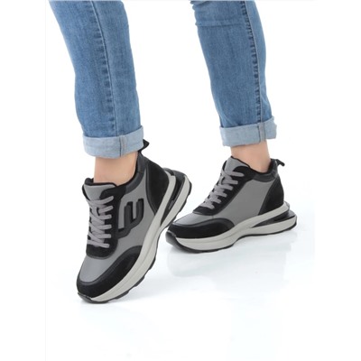 05-804-1B BLACK GRAY Кроссовки женские демисезонные (натуральная кожа , натуральная замша, натуральная байка)