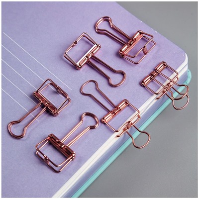 Зажимы для бумаг 19мм, MESHU "Rose Gold", 6шт., пакет с европодвесом