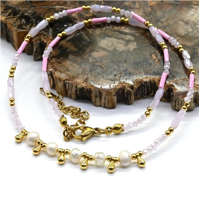 Чокер из циркона с жемчугом цвет розовый, 41см