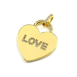Подвеска сердце 25*30мм с фианитами, золотистая.