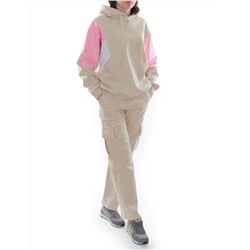 3156/3157 BEIGE/PINK Костюм спортивный женский (95% хлопок, 5% эластан)