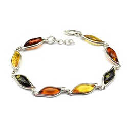 Браслет с янтарем С925 "русалка" 7*23мм ассорти, 19,5см, 9г