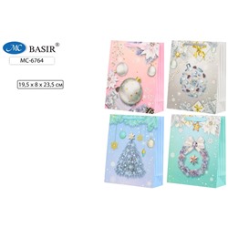 Пакет подарочный НГ "НОВОГОДНИЙ" 19,5*8*23,5см ассорти МС-6764/20/Китай