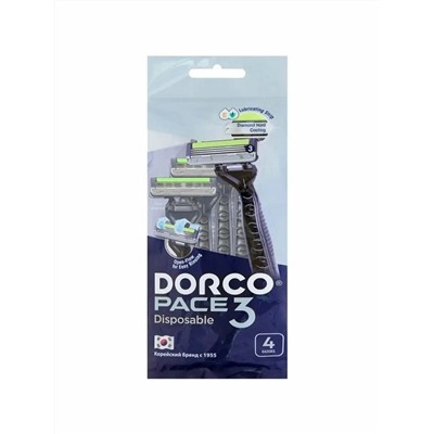 DORCO РACE 3 Однораз. бритва 4шт, 3 лезвия, плав. головка, увл. полоска