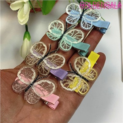 Заколка-уточка для волос с бабочкой из органзы детская 5,5 см УТ14 тип 2