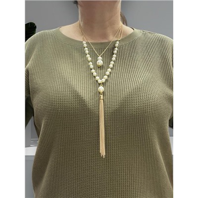 Подвеска на цепях с жемчугом длинная Арт П8 модель 1