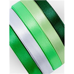 Атласная лента, набор 5 шт., 10 мм, 23±1 м, белая, зелёная