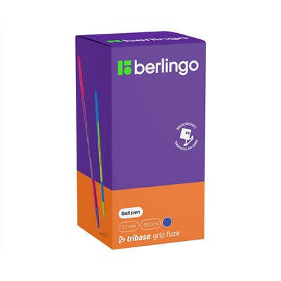 Ручка шариковая Berlingo "Tribase grip fuze" синяя, 0,7мм, грип, ассорти
