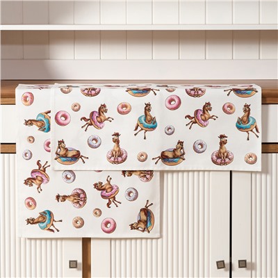 НАБОР ПОЛОТЕНЕЦ ИЗ 2ШТ "ЛОШАДЬ В ПОНЧИКАХ",БЕЛЫЙ,40Х60СМ ТВИЛ,100% ХЛОПОК