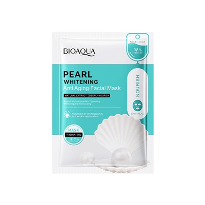 Антивозрастная осветляющая тканевая маска для лица с жемчугом BIOAQUA Pearl whitrning Anti aging facial mask, 25 гр