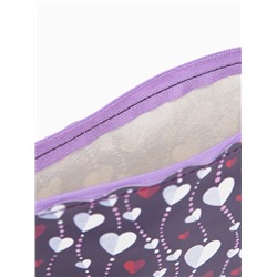 Косметичка на молнии плоская, с ручкой, с рисунком, фиолетовая