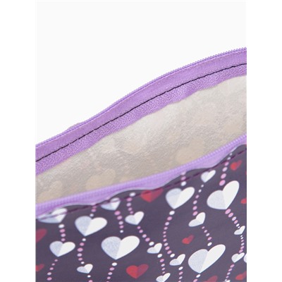 Косметичка на молнии плоская, с ручкой, с рисунком, фиолетовая