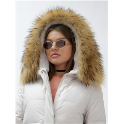 Куртка женская зимняя с мехом енот премиум класса бежевого цвета 3322_1B
