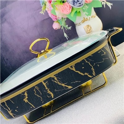 133-247 Мармит 38х23см с крышкой на подставке в под.уп.(х4)Фарфор