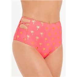 Metallic Palm Print High Waist Bikini Bottoms