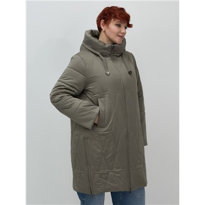 Пальто зимнее утепленное женское большого размера светло-коричневого цвета 7699SK