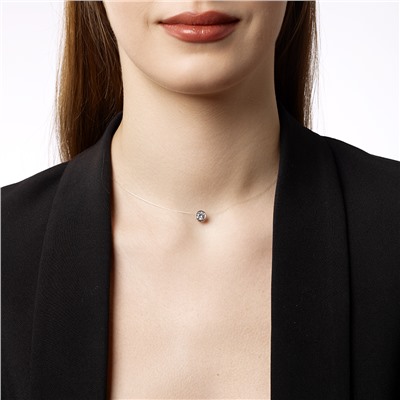 Колье (леска) родированное фианит серебро 925*