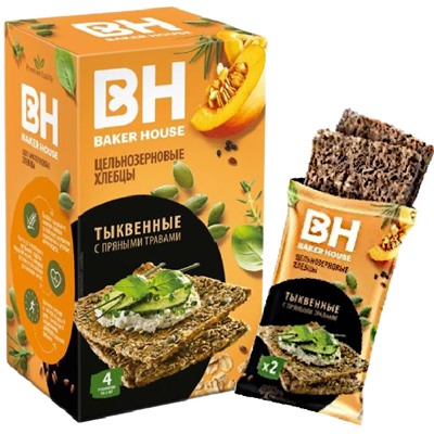 Хлебцы цельнозерновые скандинавские тыквенные с пряными травами Baker House 180 гр. 1/8
