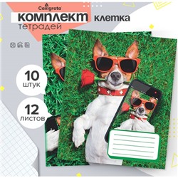 Набор тетрадей 12 листов в клетку Calligrata «СелфиDOG», обложка мелованная бумага, МИКС, 10 шт.