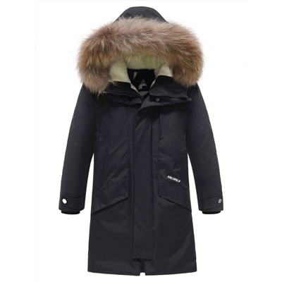 Парка зимняя подростковая для мальчика с капюшоном и мехом черного цвета 9535Ch