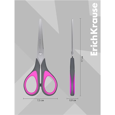 Ножницы ErichKrause Standard+, 17 см, с улучшенной двойной заточкой, ручки с противоскользящими резиновыми вставками, МИКС