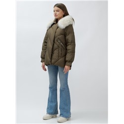 Полупальто женское зимние с мехом песец люкс класса темно-коричневого цвета 6227TK