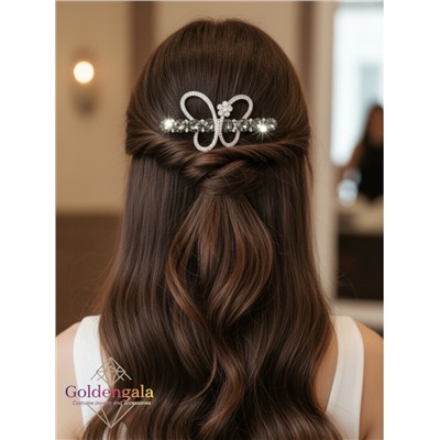 Заколка автомат для волос с кристаллами 6 штук  «Блеск элегантности» ЭЛЗ11/07