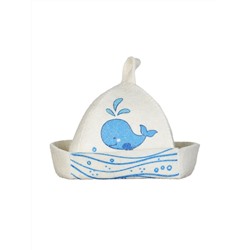 Шапка банная детская с принтом "Кит", войлок белый