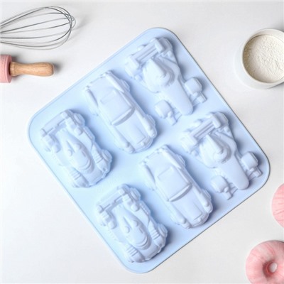 Форма для выпечки Доляна «Гонки», силикон, 29.5×27 см, 6 ячеек (11.5×6.5 см), голубая