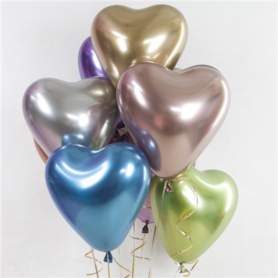 Шар латексный 12", сердце, хром, набор 25 шт., МИКС