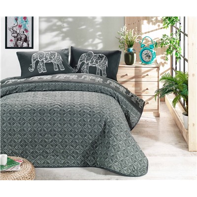 1 сп. Стеганое Покрывало Двустороннее 160x220 см. с Наволочкой 50x70 см. Elepante Antrasit-Füme