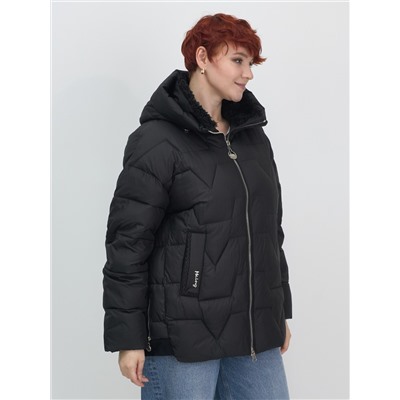 Куртка зимняя женская из овчина стильная и модная черного цвета 7309Ch