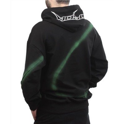 2652 BLACK/GREEN Толстовка мужская (75% хлопок, 20% полиэстер, 5% спандекс)