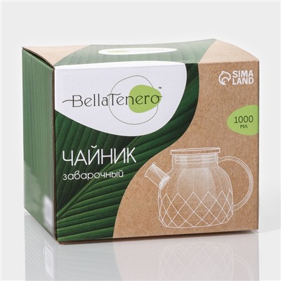 Заварочный чайник BellaTenero «Круиз», 1 л, 16×10×12 см, бамбуковая крышка, металлический фильтр, стекло