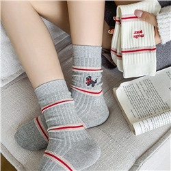 Cotton knee socks, Korean style, with embroidery, mid-length, western style