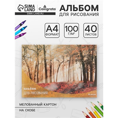 Альбом для рисования А4, 40 листов на скрепке «Лес осенью», обложка мелованный картон, внутренний блок офсет 100 г/м²