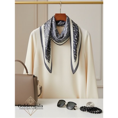 Косынка шелковая с принтом Арт 25183/002 (серый графит)